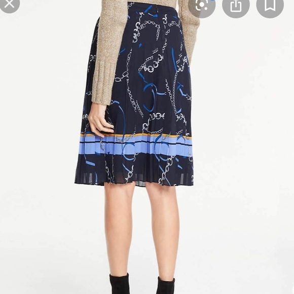 Ann Taylor Ribbon Chain Nautical Navy Pleated Skirt - Picture 2 of 4
